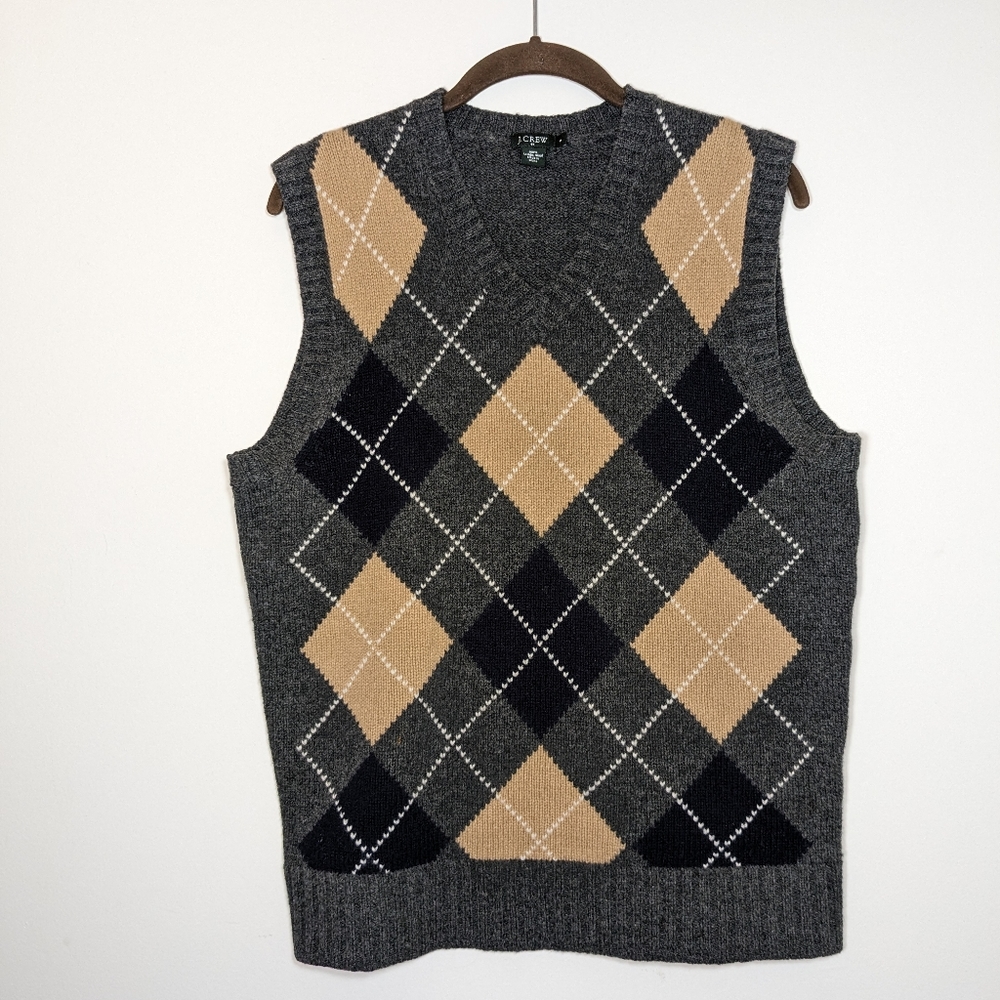 J. Crew Men's V-Neck Argyle Sweater Vest in Gray, Tan, Black